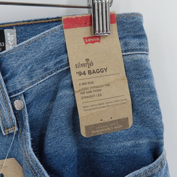 Levis Womens 31 SilverTab 94 Baggy Blue Denim Jeans Distressed Cotton Blend NEW - Picture 3 of 12